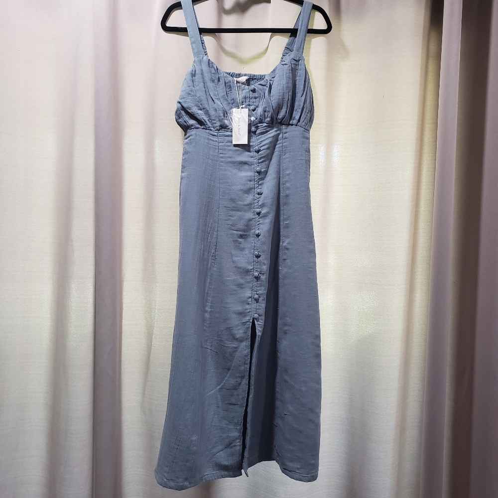Dusty Blue Button Down Slit Dress